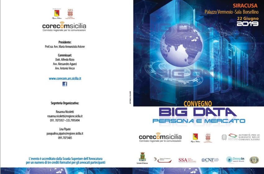  Siracusa. “Big data: persona e mercato”, convegno con i vertici di Corecom e Agcom