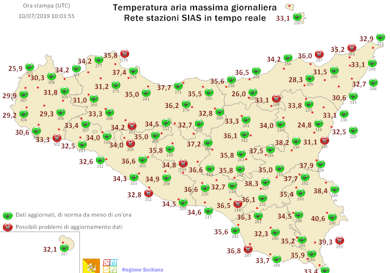  Ore 12: Siracusa è la città più calda di Sicilia, oltre 40°C. Bollente anche la provincia