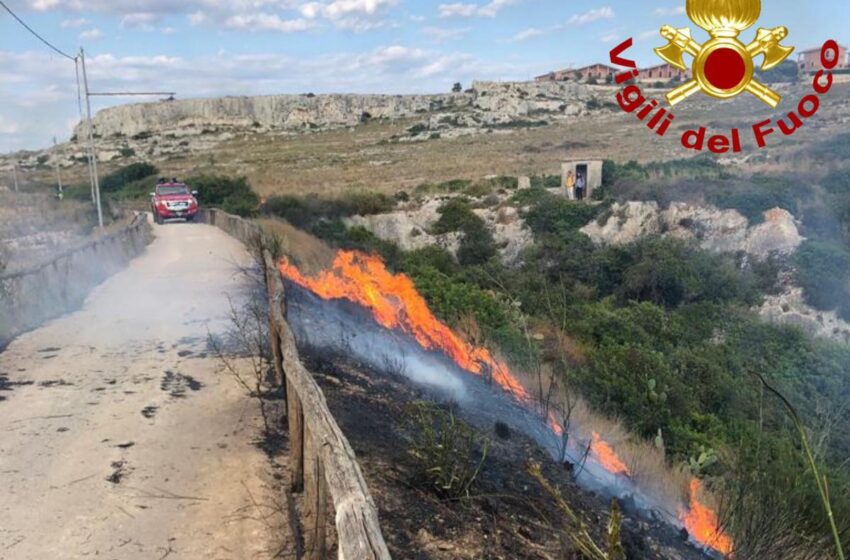  Siracusa. Sterpaglie in fiamme lungo la ciclabile, le raccomandazioni dei Vigili del Fuoco