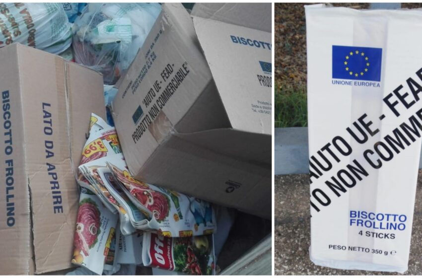  Siracusa. Aiuti alimentari per i poveri nella spazzatura, pacchi di frollini e pasta della Ue