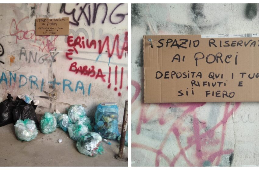  Siracusa. Rifiuti abbandonati in viale Tisia, spunta un cartello: "Spazio riservato ai porci"