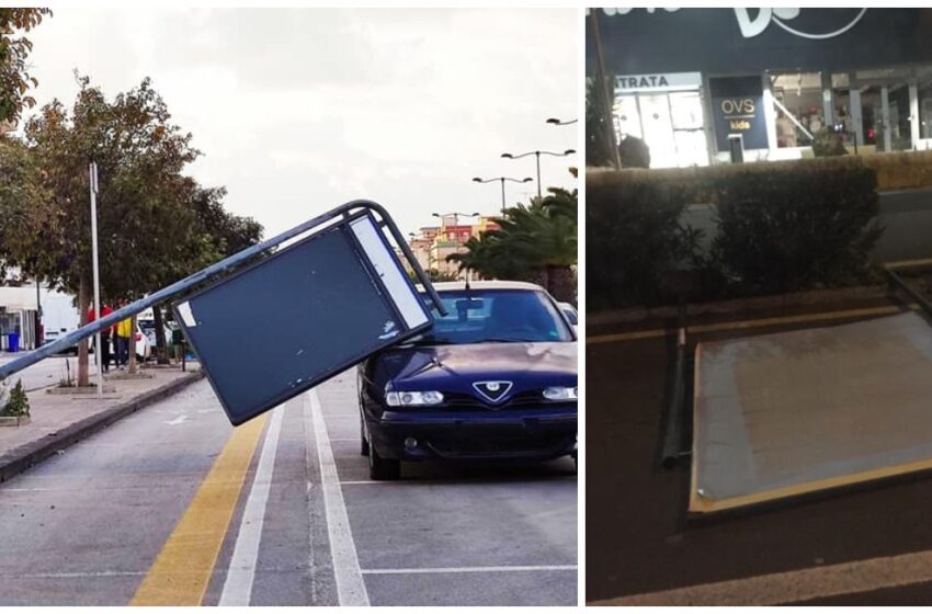  Siracusa sferzata dal vento a 39kmh:  divelti cartelloni, uno si abbatte su auto in sosta