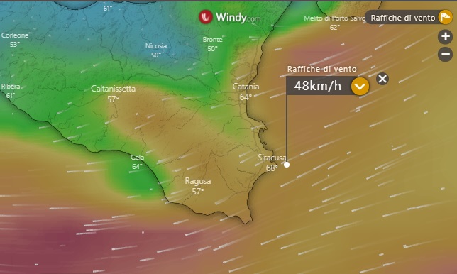  Raffiche di vento, la situazione in tempo reale nel siracusano nella giornata del medicane