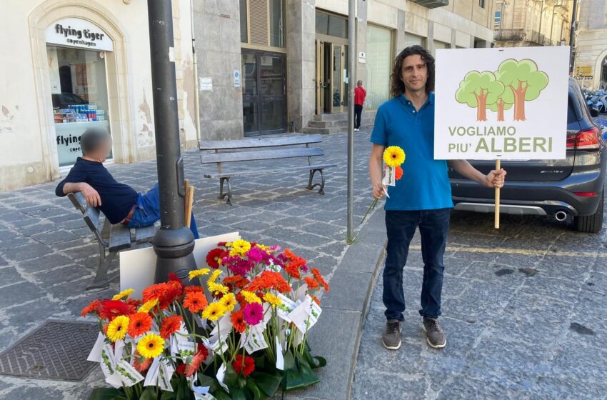  La protesta al singolare di Fiorenzo Tinè, solo in piazza per gli alberi: “Più verde in città”
