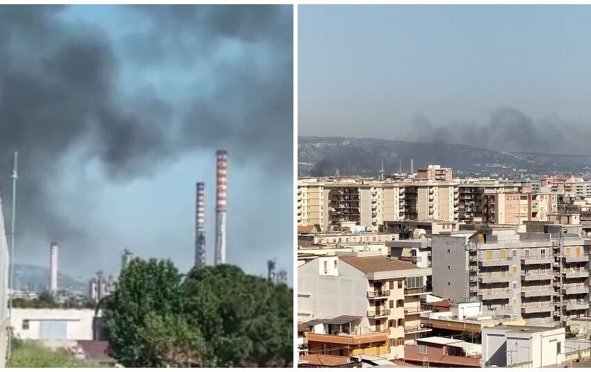  Incendio di materiale plastico, colonna di fumo dalla zona commerciale nord